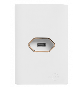 Cj Entrada USB Carregador Horizontal 4x2 - Novara Branco C/ Ouro Rose